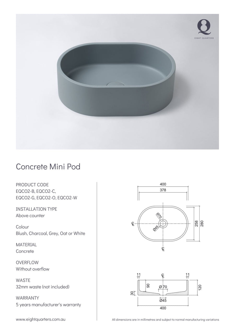 Eight Quarters basins - Concrete Mini Pod White