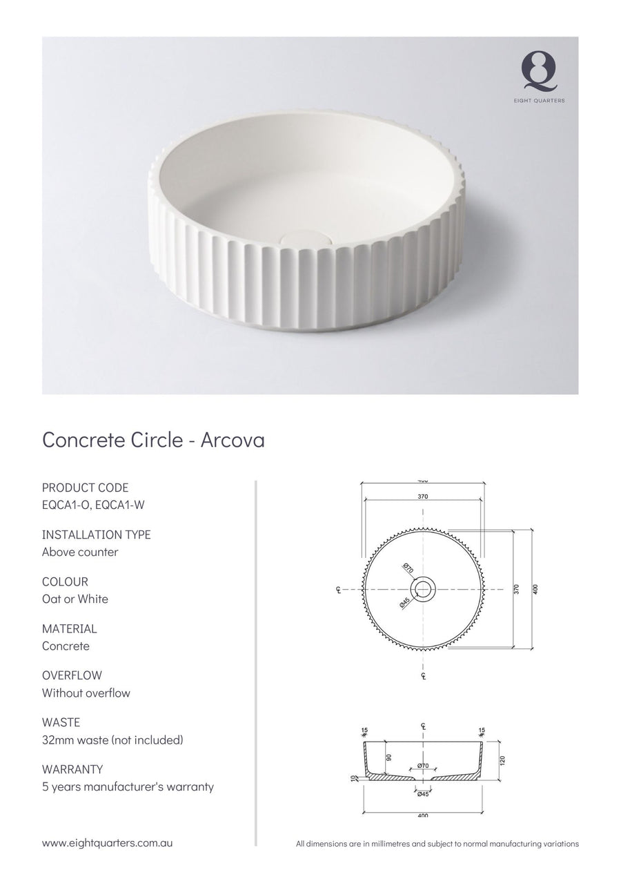 Eight Quarters Concrete Arcova Circle Oat basin