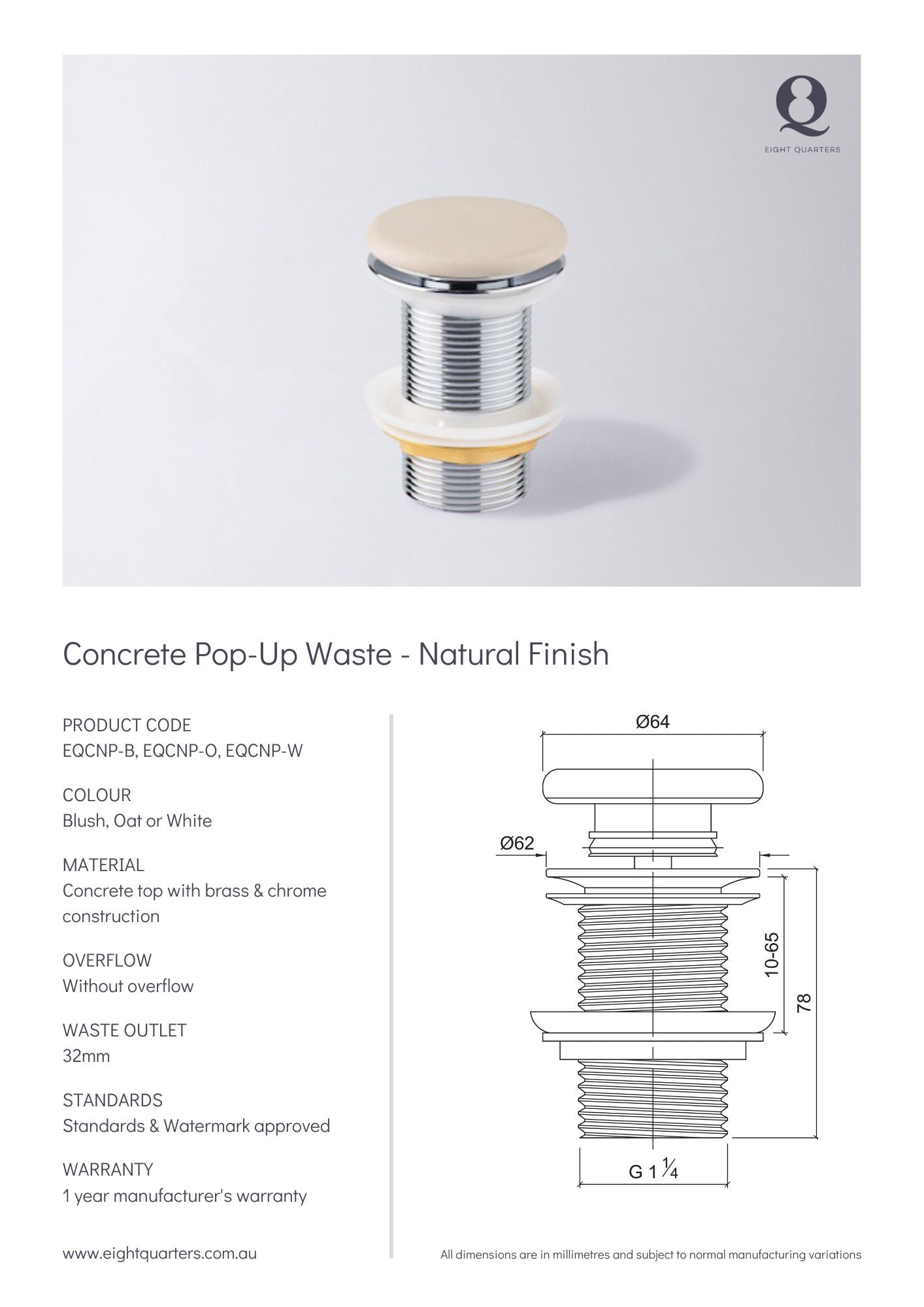 Eight Quarters Concrete Waste Natural Finish Spec sheet