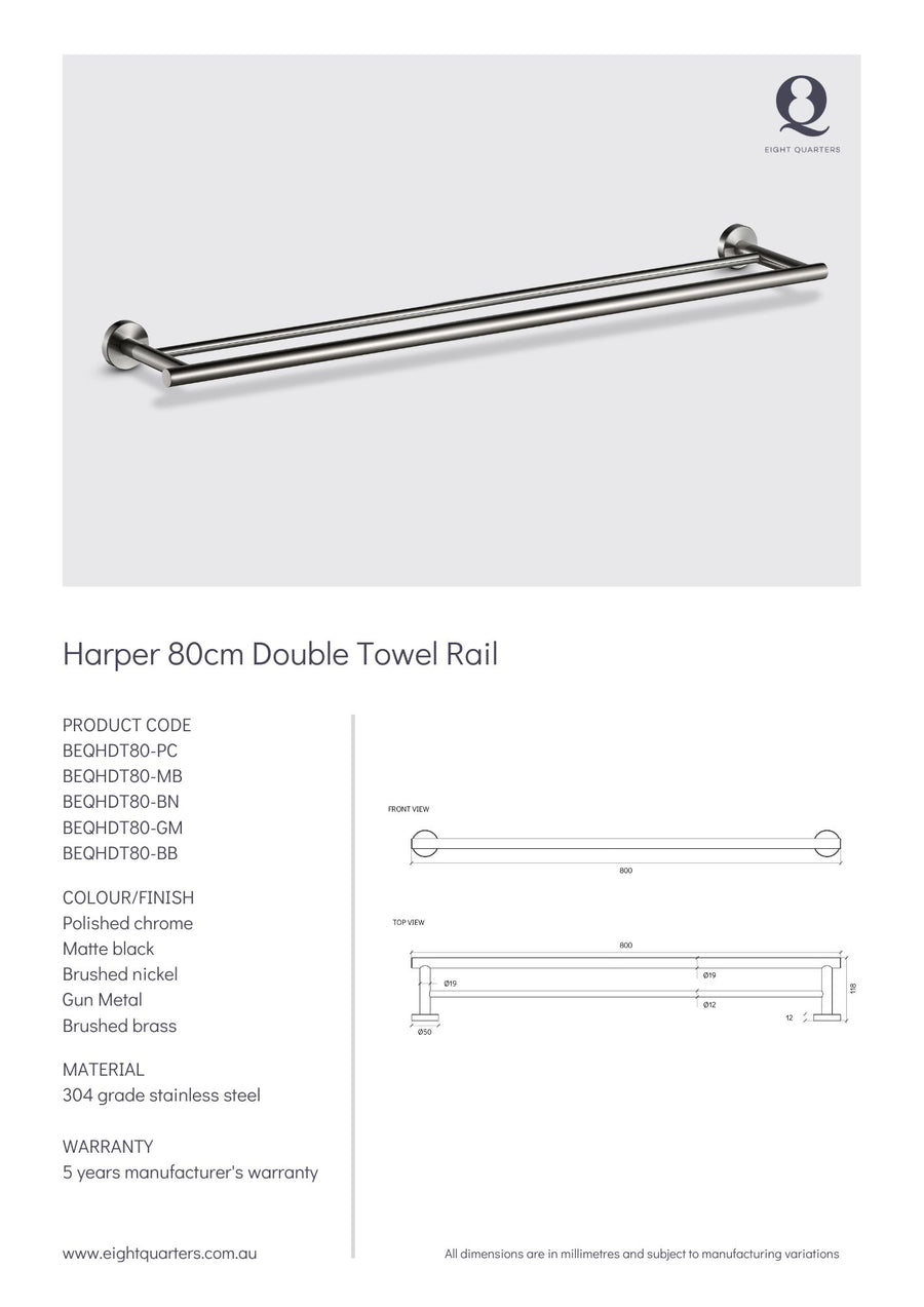 Eight Quarters Harper 80cm Double Towel Rail - Chrome