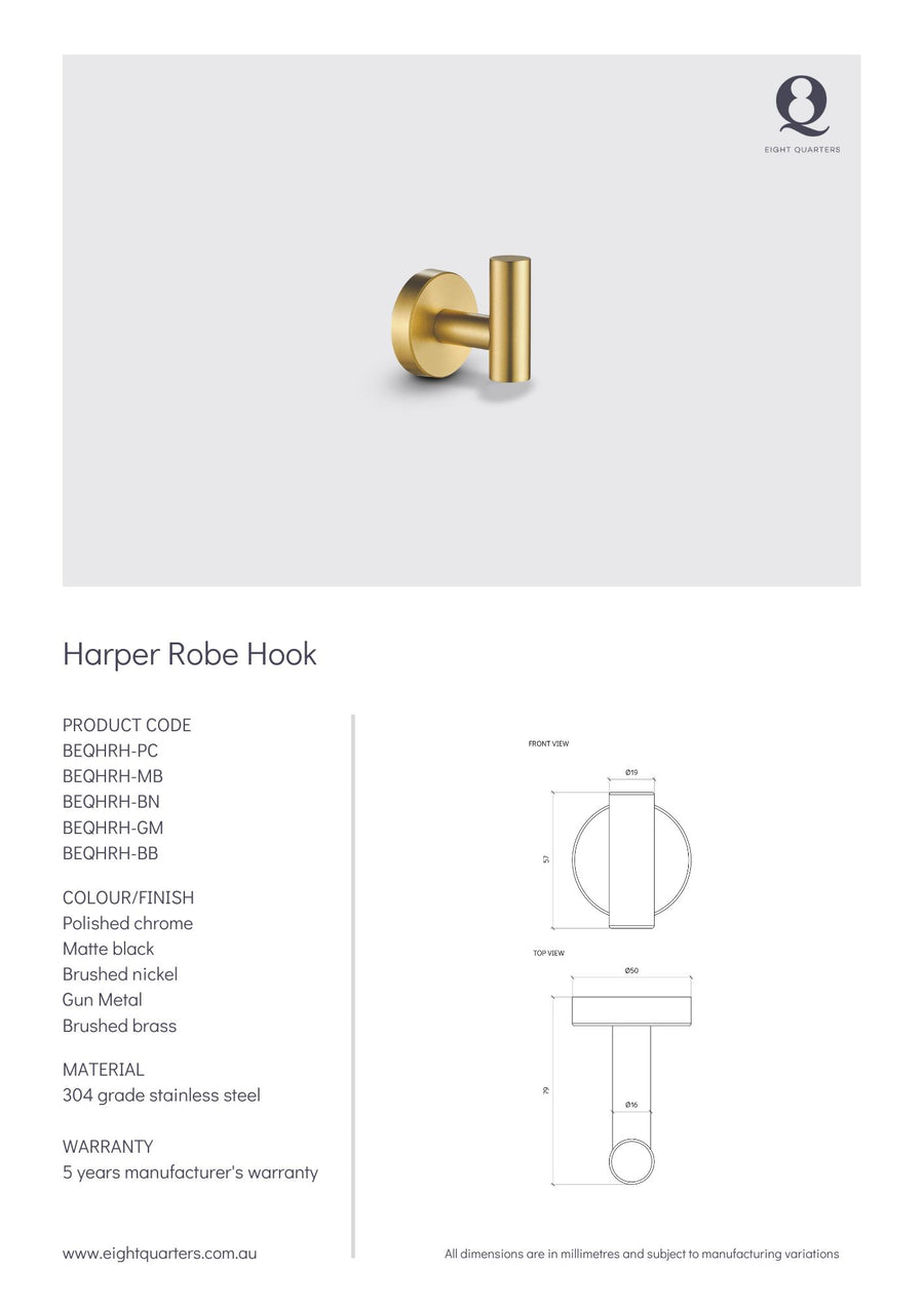Eight Quarters Harper Robe Hook - Chrome