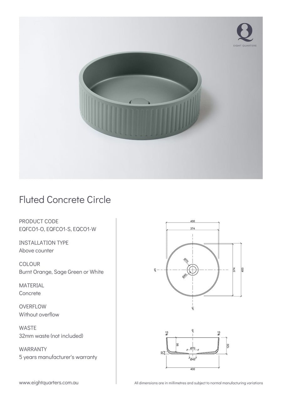 Eight Quarters Fluted Concrete Circle White