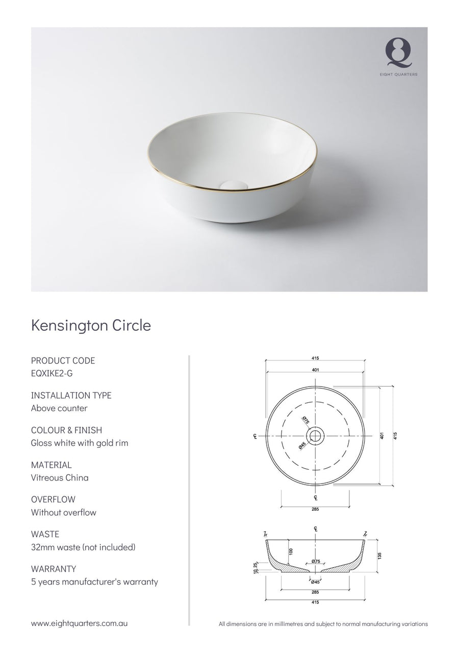 Eight Quarters Wash Basin - Kensington Circle Gold