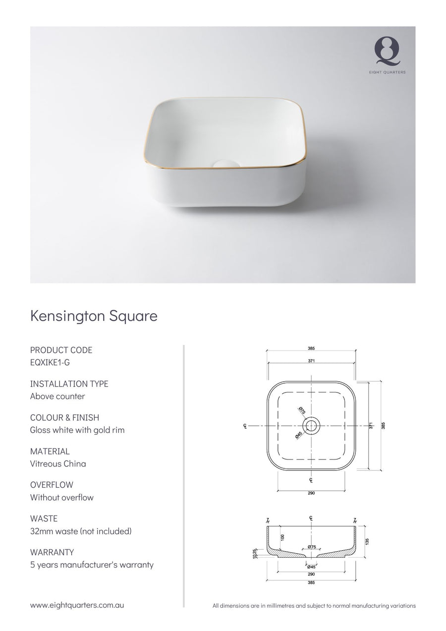 Eight Quarters Wash Basin - Kensington Square Gold