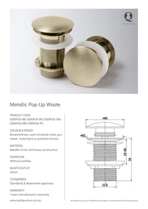 Warm Brushed Nickel Metallic Pop-up Waste