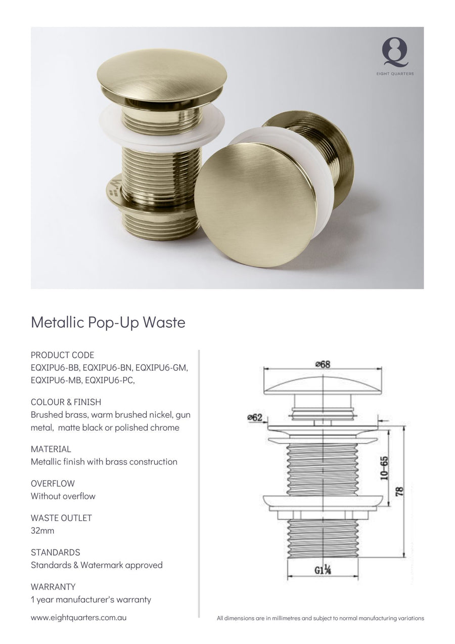 Gun Metal Metallic Pop-up Waste