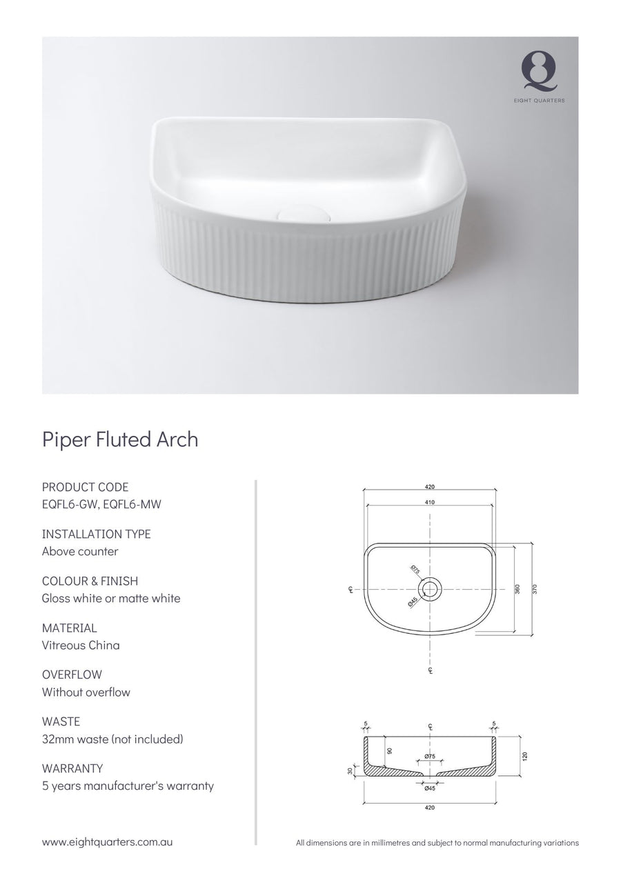 Eight Quarters Piper Fluted Arch Gloss White