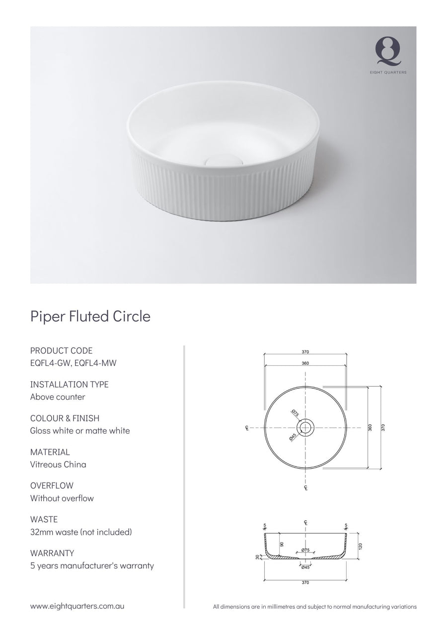 Eight Quarters Piper Fluted Circle Gloss White