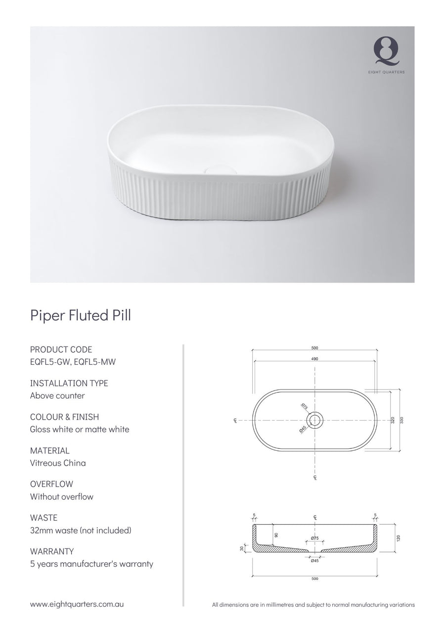 Eight Quarters Piper Fluted Pill Gloss White