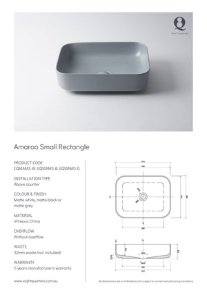 Eight Quarters Amaroo Small Rectangle Specifications