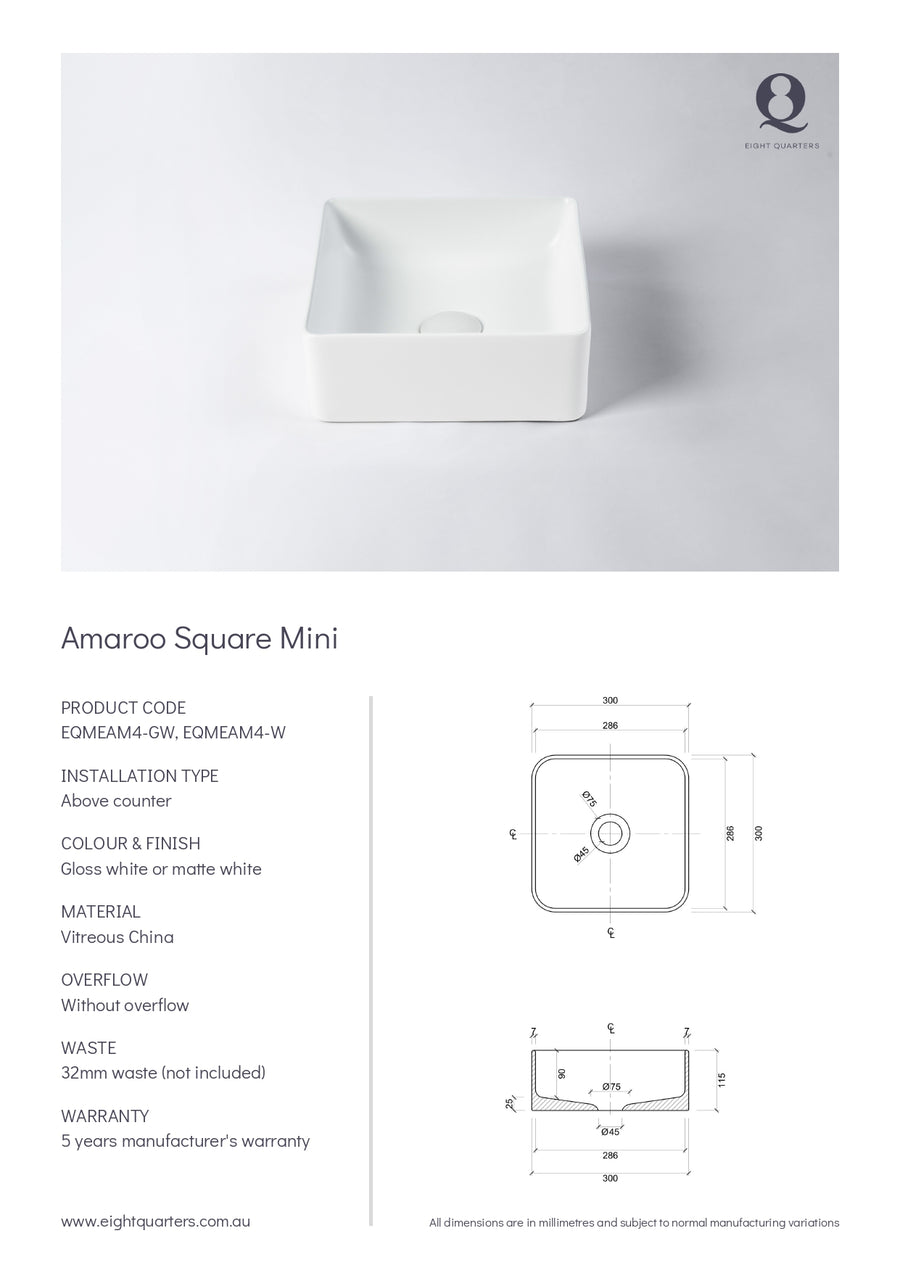 Eight Quarters Basins - Amaroo Square Matte Mini