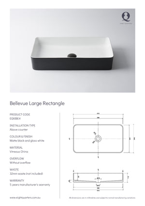 Eight Quarters Wash Basin - Bellevue Large Rectangle Specifications