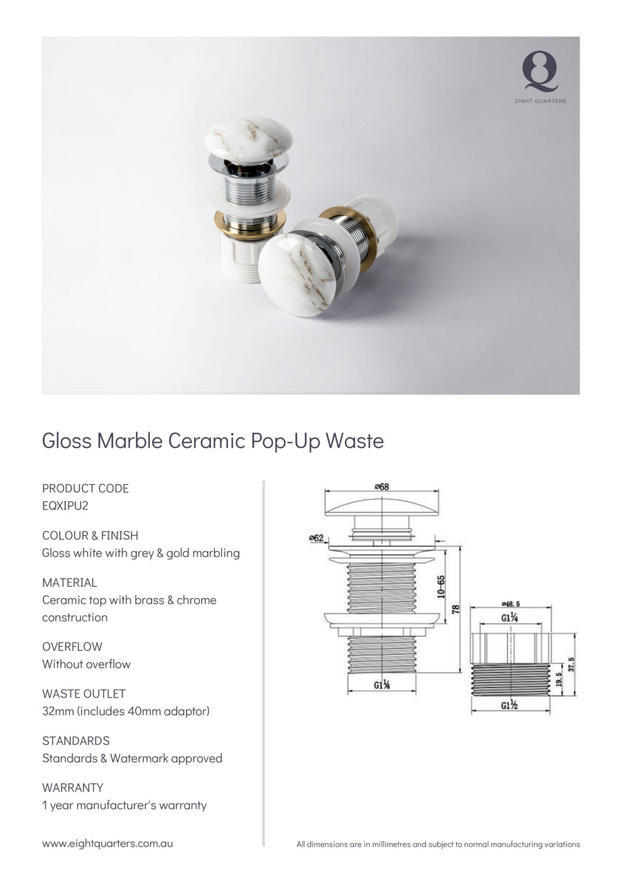 Eight Quarters Pop-Up Waste - Gloss Marble