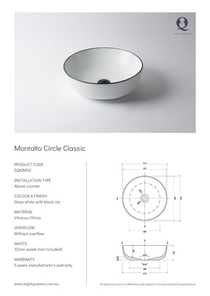 Eight Quarters Basins - Montalto Circle Classic Specifications