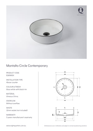 Eight Quarters Basins - Montalto Circle Contemporary Specifications