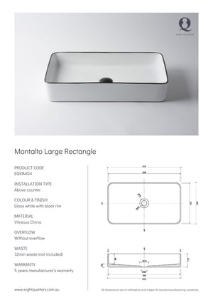 Eight Quarters Basins - Montalto Large Rectangle Specifications