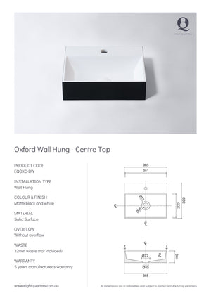 Eight Quarters Oxford Wall Hung - Centre Tap Specifications