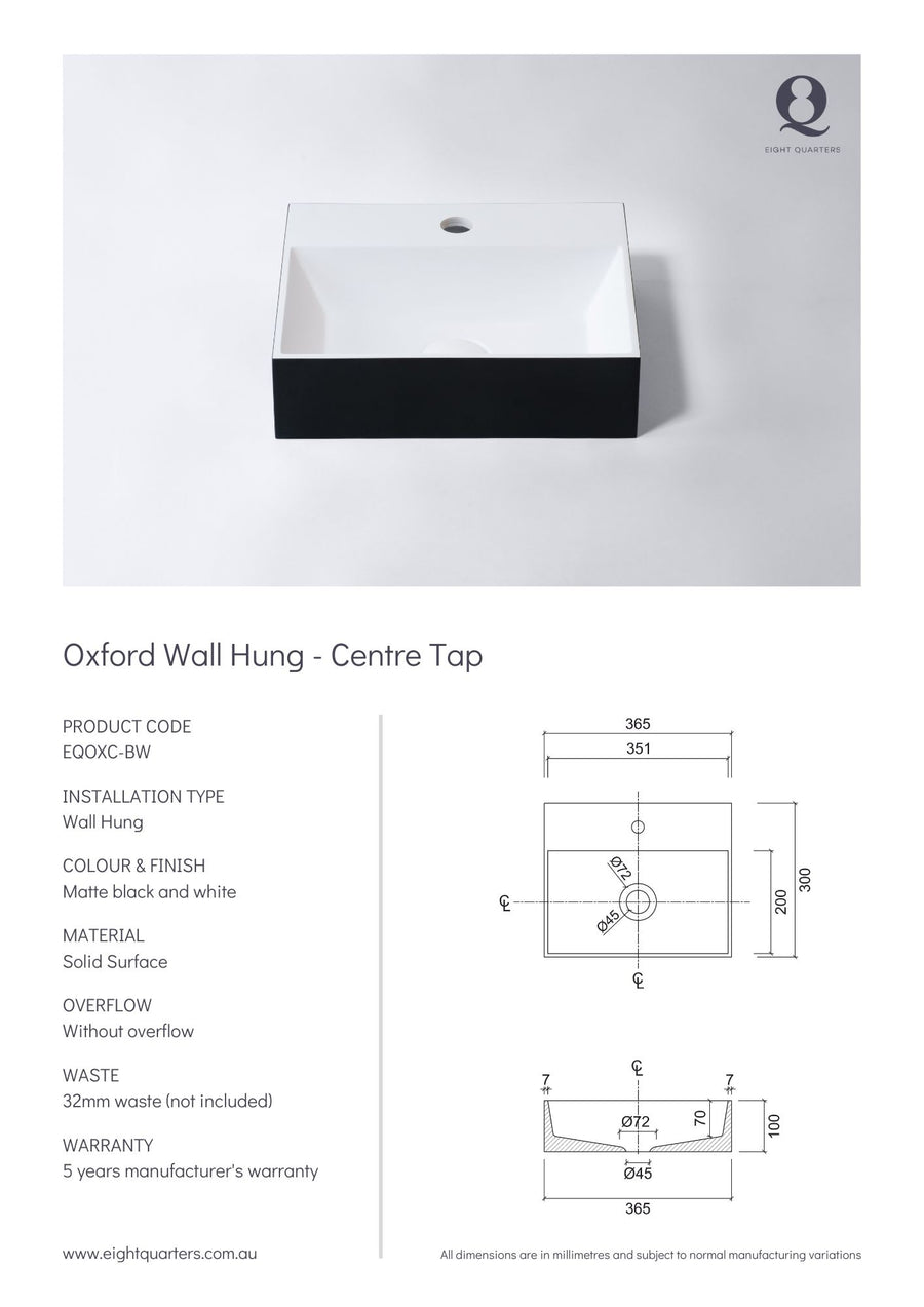 Eight Quarters Oxford Wall Hung - Centre Tap