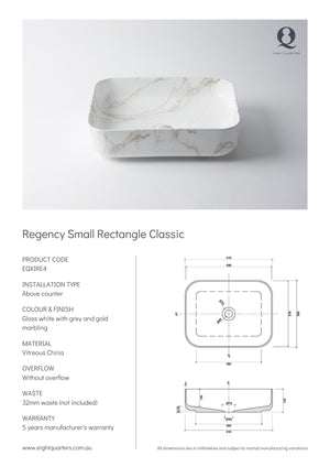 Eight Quarters Regency Small Rectangle Specifications