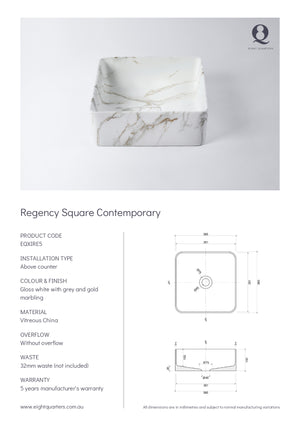Eight Quarters Basins - Regency Square Contemporary Specifications