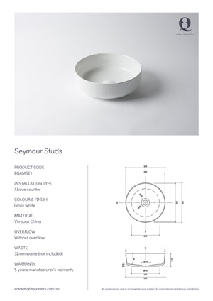 Eight Quarters Wash Basin - Seymour Studs Specifications