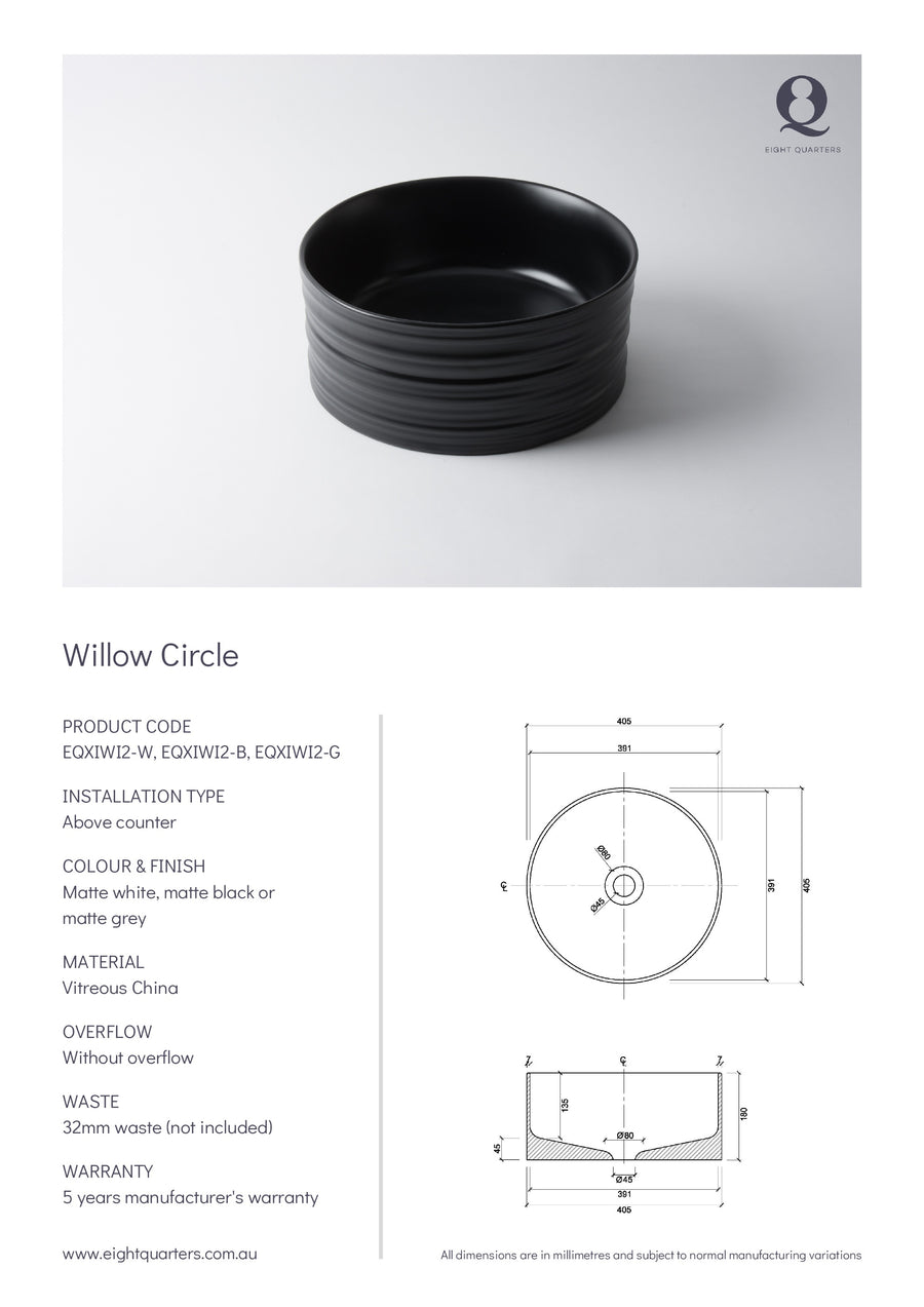 Eight Quarters Wash Basin - Willow Circle White