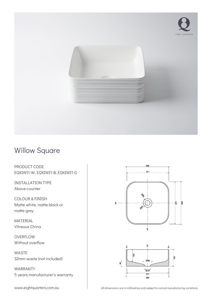 Eight Quarters Wash Basin - Willow Square White